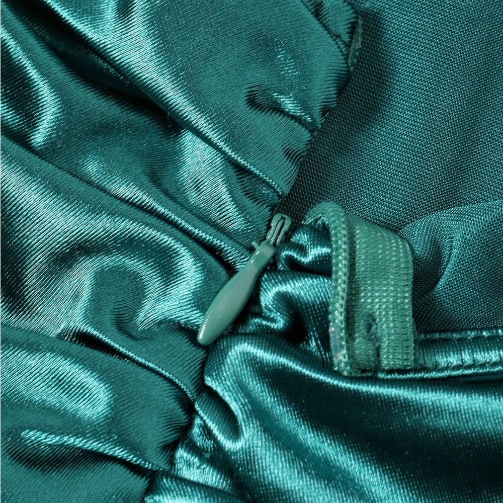 Emerald Green Deep V Neck Backless Ruched Long Wedding Slip Sheath Dress - Picture 9 of 12